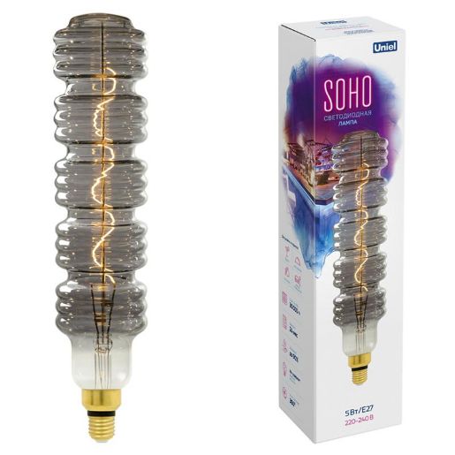 Изображение Лампа светодиодная филаментная LED-SF41-5W/SOHO/E27/CW CHROME/SMOKE GLS77CR SOHO спиральный филамент хром./дым. колба Uniel UL-00005921