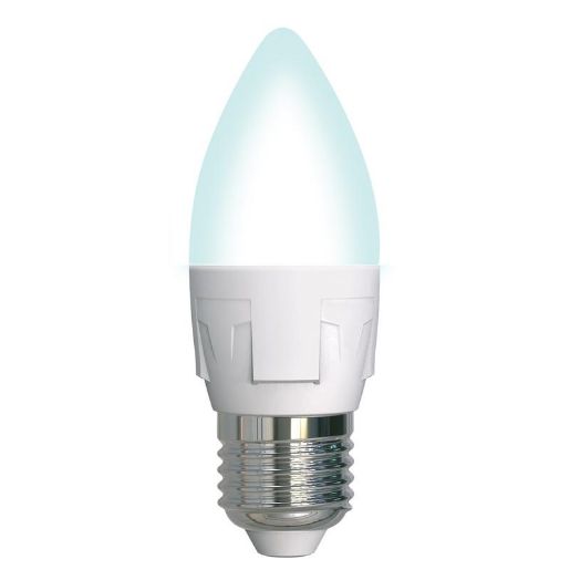 Изображение Лампа светодиодная LED-C37 7W/4000K/E27 /FR/DIM PLP01WH Яркая 7Вт матовая 4000К нейтр. бел. E27 диммир. (упак. картон) Uniel UL-00004295