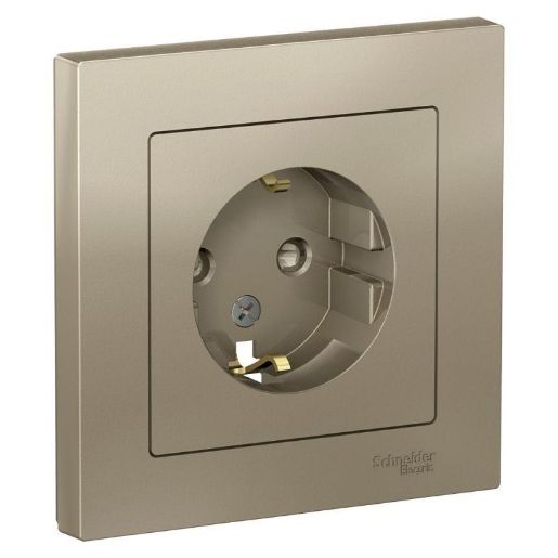 Изображение Розетка 1-м СП AtlasDesign 16А IP20 с заземл. защ. шторки в сборе шампань SE ATN000544