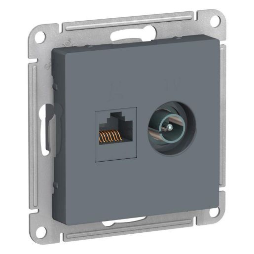 Изображение Розетка компьютерная + телевизионная 2-м AtlasDesign RJ45 кат.5E + TV механизм грифель SE ATN000789