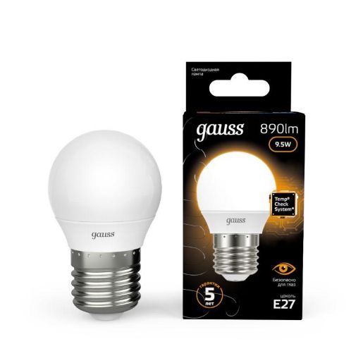 Изображение Лампа светодиодная Black 9.5Вт P45 шар 3000К тепл. бел. E27 890лм GAUSS 105102110