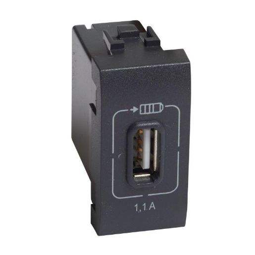 Изображение Розетка USB Mosaic 1мод. 1.1А 230/5В антрацит Leg BTC L4285C1