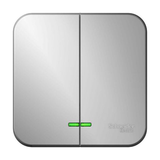 Изображение Выключатель 2-кл. ОП Blanca 10А IP20 (сх. 5) 250В с подсветкой с изолир. пластиной алюм. SE BLNVA105113