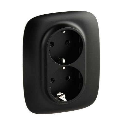 Изображение Розетка 2-м СП Valena Allure 16А IP20 250В 2х2P+E защ. шторки безвинт. клеммы с лицев. панелью антрацит Leg 753936