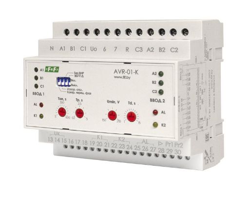 Изображение Устройство управления резервным питанием AVR-01-K (2 ввода; 1 нагрузка 35мм 3х400В+N 2х16А 2P IP20 монтаж на DIN-рейке) F&F EA04.006.001