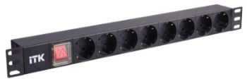 Изображение Блок розеток 8-м PDU 1U вх. C14 немецк. стандарт с LED-выкл. без шнура алюм. профиль ITK PH12-8D3