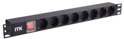 Изображение Блок розеток 8-м PDU 1U вх. C14 немецк. стандарт с LED-выкл. без шнура алюм. профиль ITK PH12-8D3