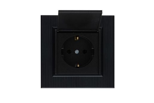 Изображение Розетка 1-м с крышкой Karea LINE STAR с заземл. чер. Makel 86054029
