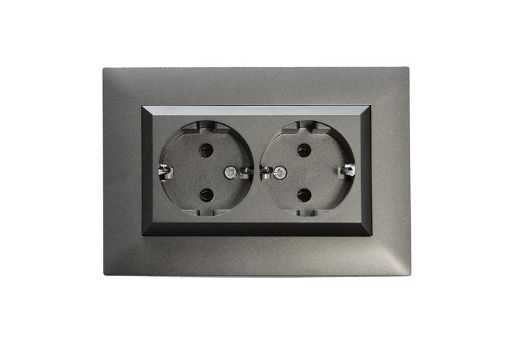 Изображение Розетка 2-я Karea RIZZ STAR с заземл. дым. металлик Makel 88050082