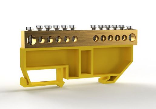 Изображение Шина PE "земля" на DIN-изоляторе 8х12мм 12 отвер. латунь TOKOV ELECTRIC TKE-BCB-812-12-DIN/PE