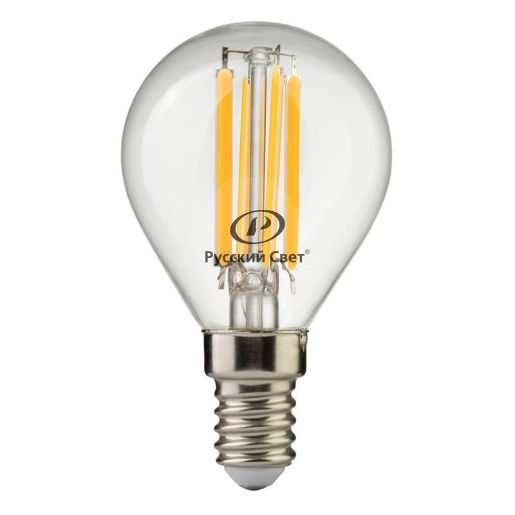 Изображение Лампа светодиодная филаментная RS F P45 E14 7W 220-240V 2700К 7Вт 810лм Ra 90 шар Русский Свет 15011245089