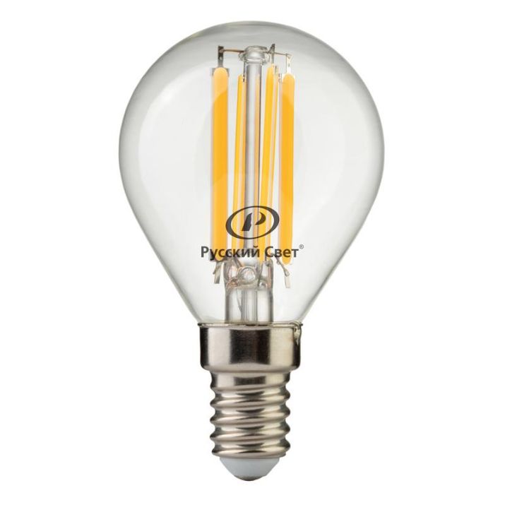 Изображение Лампа светодиодная филаментная RS F P45 E14 7W 220-240V 2700К 7Вт 810лм Ra 90 шар Русский Свет 15011245089