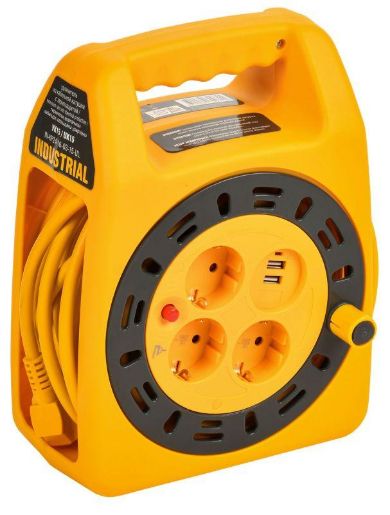 Изображение Удлинитель на катушке 3х15м с заземл. Industrial УК15 2P+PE 3х1.5кв.мм USBх2 LED термозащита IEK IN-KP24-16-03-15-UL