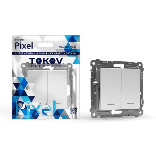 Изображение Выключатель 2-кл. СП Pixel 10А IP20 с индикатором механизм бел. TOKOV ELECTRIC TKE-PX-V2I-C01
