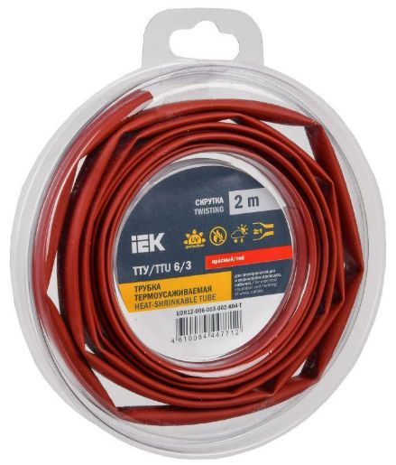 Изображение Трубка термоусадочная ТТУ нг-LS 6/3 красн. (уп.2м) IEK UDR12-006-003-002-K04-T