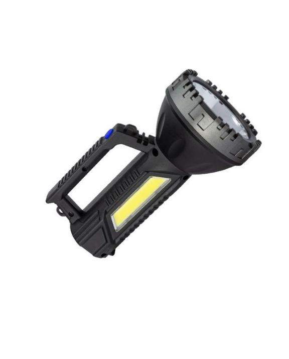 Изображение Фонарь-прожектор аккумуляторный ручной 3Вт LED+3Вт COB LED Li-ion 18650 1200мА.ч корпус ABS-пластик индикатор уровня заряда USB-шнур плечевой ремешок КОСМОС KOC904Lit