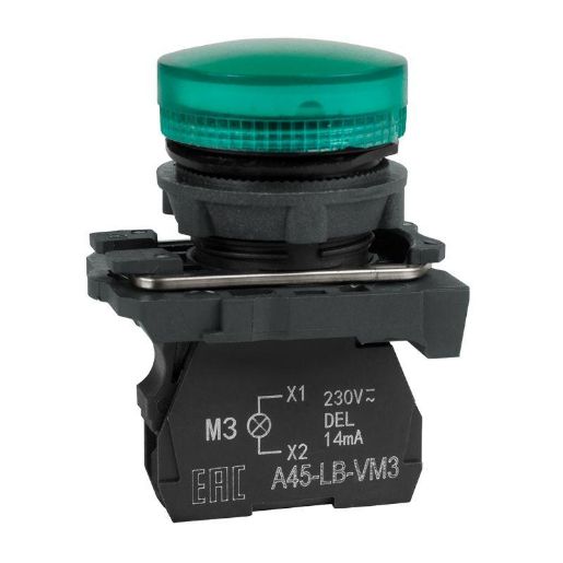 Изображение Лампа сигнальная OptiSignal D22 C5-L-M3 зел. пластик 230-240VAC XB5AVM3 КЭАЗ 332188
