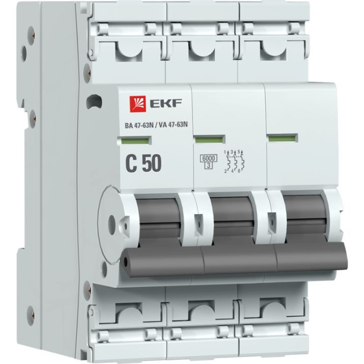 Изображение Выключатель автоматический 3п C 50А 6кА ВА 47-63N PROxima EKF M636350C