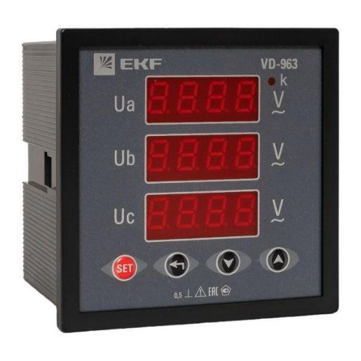 Изображение Вольтметр цифровой VD-963 на панель 96х96 трехфазный EKF vd-963