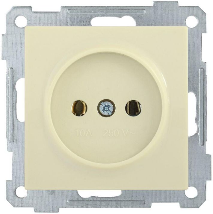 Изображение Розетка 1-м СП Bolero РС10-1-0-Б 10А IP20 без заземл. механизм крем. IEK ERB10-K33-10