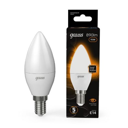 Изображение Лампа светодиодная Black 9.5Вт свеча 3000К тепл. бел. E14 890лм GAUSS 103101110