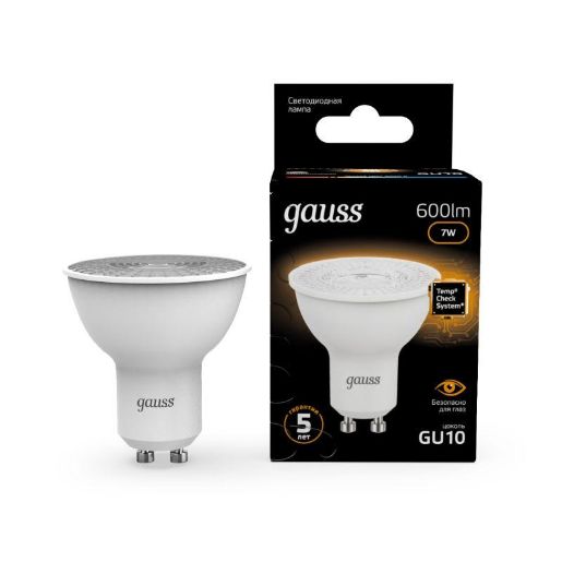Изображение Лампа светодиодная Black 7Вт MR16 софит 3000К тепл. бел. GU10 600лм GAUSS 101506107