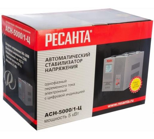Изображение Стабилизатор напряжения АСН-5000/1-Ц 1ф 5кВт IP20 релейный Ресанта 63/6/6