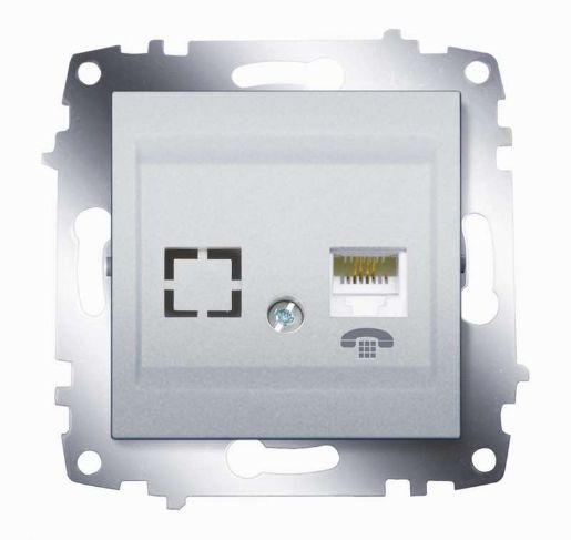 Изображение Розетка телефонная 2-м Cosmo RJ11 + гнездо механизм алюм. ABB 619-011000-221