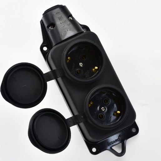 Изображение Колодка 2-м 16А IP44 2P+PE 220-240В с защ. крышками каучук LEZARD 106-0400-0110/110