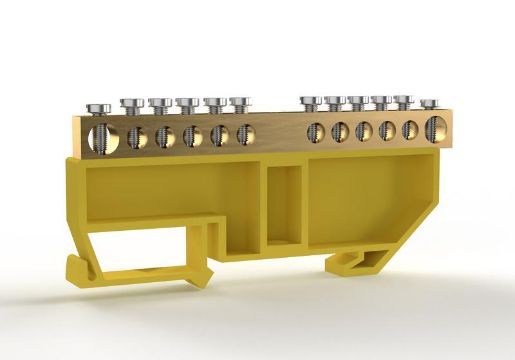 Изображение Шина PE "земля" на DIN-изоляторе 6х9мм 12 отвер. латунь TOKOV ELECTRIC TKE-BCB-69-12-DIN/PE