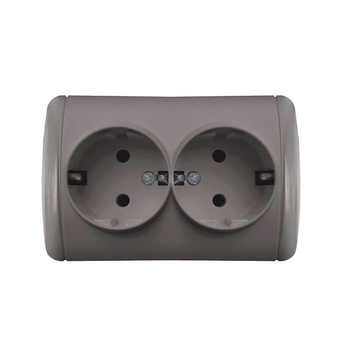 Изображение Розетка 2-м ОП Клио 16А IP44 с заземл. сер. UNIVersal К2231-Gr