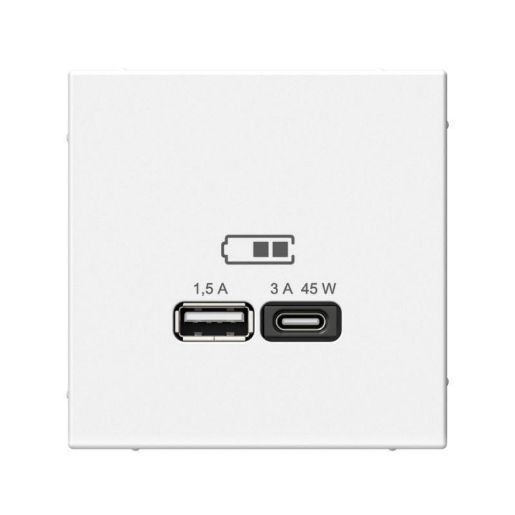 Изображение Розетка USB ArtGallery тип A+C 45Вт QC PD высокоскор. ЗУ механизм бел. SE GAL000129