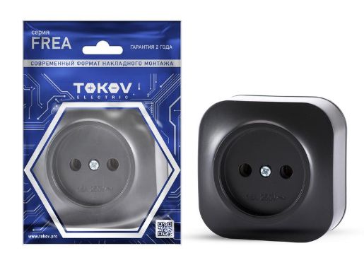 Изображение Розетка 1-м ОП Frea 16А IP20 250В без заземл. АБС-пластик карбон TOKOV ELECTRIC TKE-FR-R1-C14