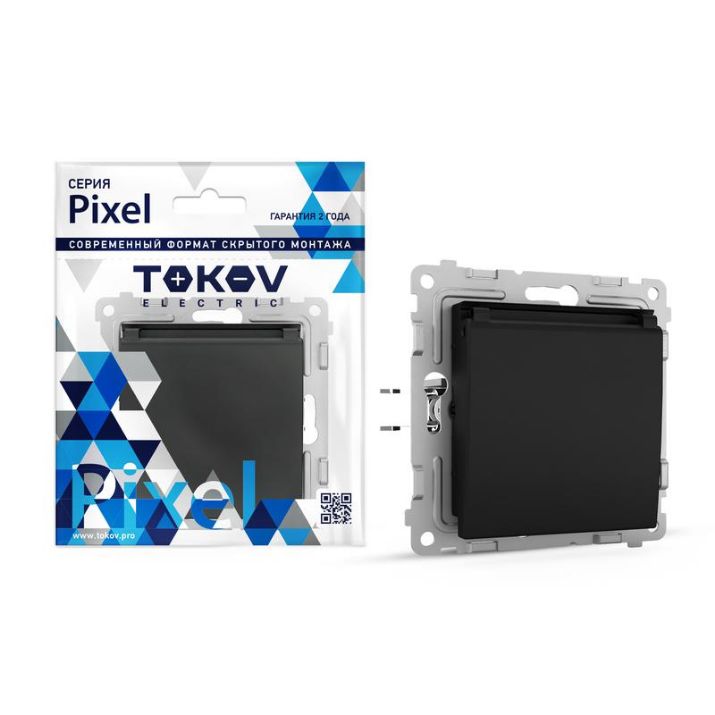 Изображение Розетка 1-м СП Pixel 16А IP20 с заземл. защ. шторки с крышкой механизм карбон TOKOV ELECTRIC TKE-PX-R1ZSW1-C14