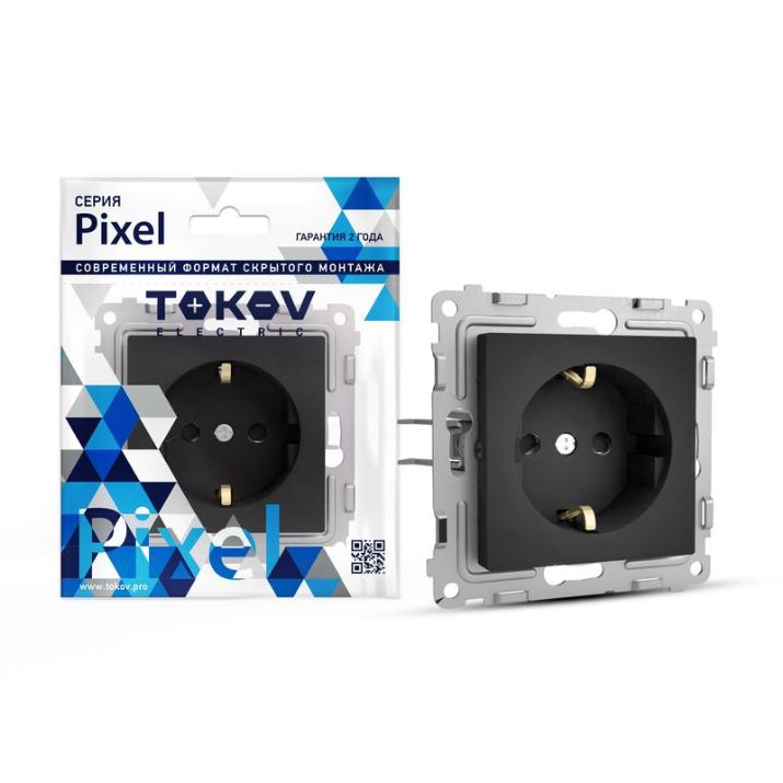 Изображение Розетка 1-м СП Pixel 16А IP20 с заземл. механизм карбон TOKOV ELECTRIC TKE-PX-R1Z-C14