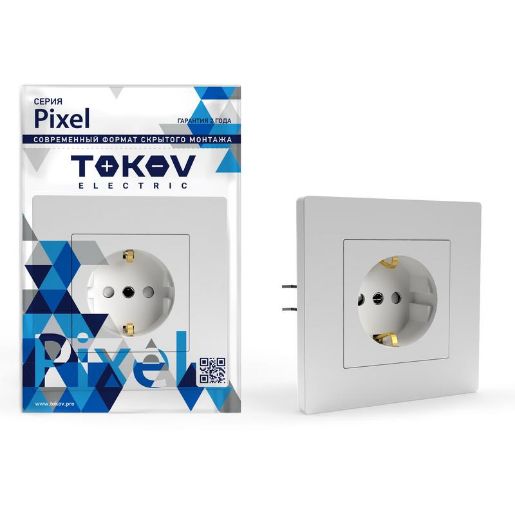 Изображение Розетка 1-м СП Pixel 16А IP20 с заземл. защ. шторки в сборе бел. TOKOV ELECTRIC TKE-PX-R1FZSF-C01