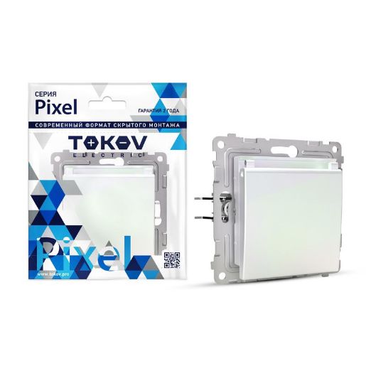 Изображение Розетка 1-м СП Pixel 16А IP20 с заземл. защ. шторки с крышкой механизм перламутр. TOKOV ELECTRIC TKE-PX-R1ZSW1-C04