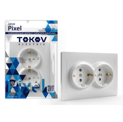 Изображение Розетка 2-м СП Pixel 16А IP20 с заземл. защ. шторки в сборе бел. TOKOV ELECTRIC TKE-PX-R2FZSF-C01