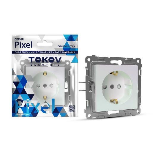Изображение Розетка 1-м СП Pixel 16А IP20 с заземл. механизм перламутр. TOKOV ELECTRIC TKE-PX-R1Z-C04