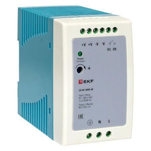 Изображение Блок питания на DIN-рейку 100Вт Uвх ~ 220В AC m Uвых - 48В DC постоянного тока EKF DR-M-100W-48