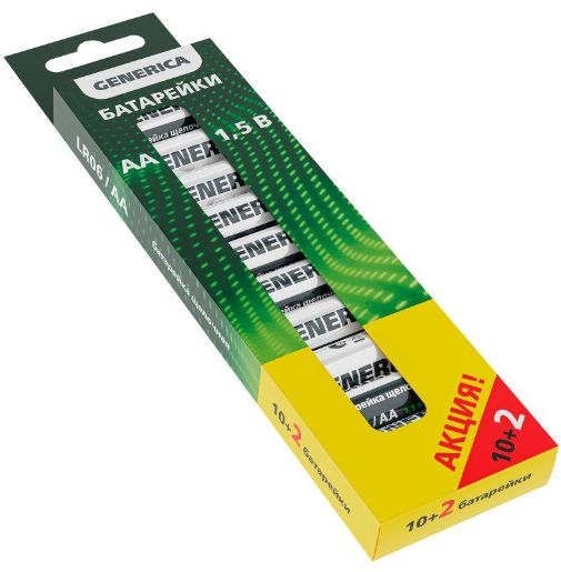 Изображение Элемент питания алкалиновый AA/LR6 Alkaline ПРОМО (уп.10+2шт) GENERICA ABT-LR06-ST-B12-G