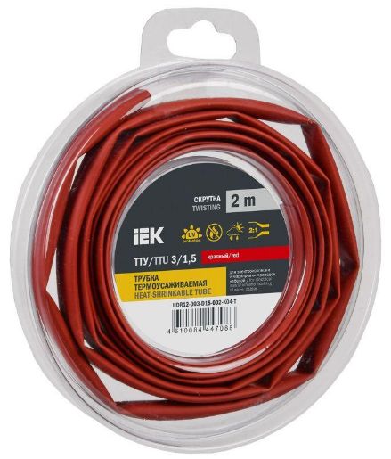Изображение Трубка термоусадочная ТТУ нг-LS 3/1.5 красн. (уп.2м) IEK UDR12-003-D15-002-K04-T