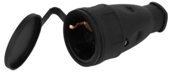 Изображение Розетка RX10-B-IP44 16А IP44 прямая с заземл. каучук черн. ЭРА Б0055418