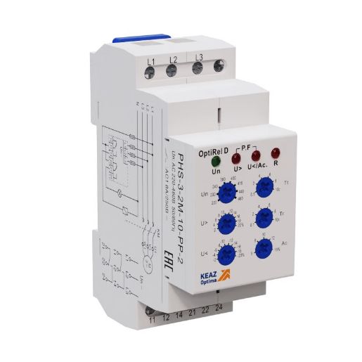 Изображение Реле контроля фаз OptiRel D PHS-3-2M-10-PP-2 универсальное 3Ф 2СО КЭАЗ 332003