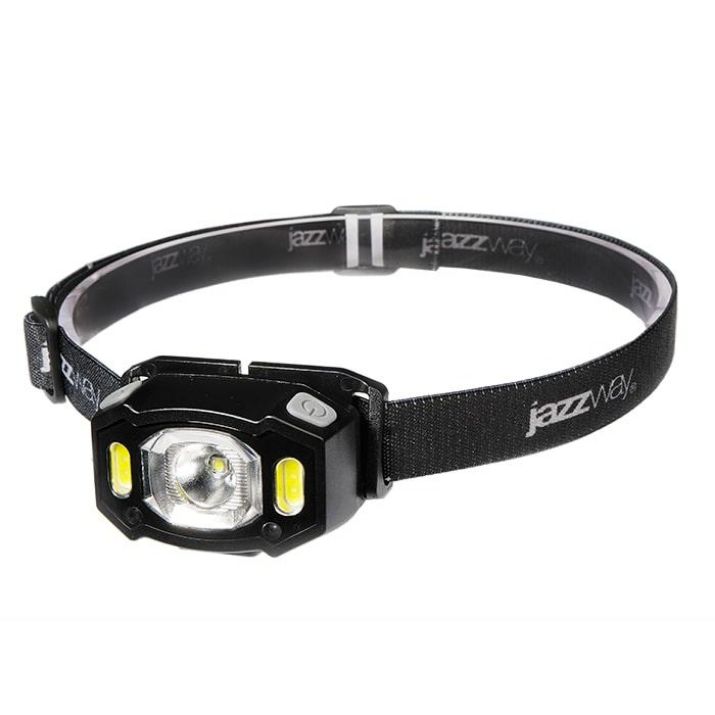 Изображение Фонарь аккумуляторный налобный AccuH3-L5W-bk LED 5Вт + 2хRED SMD IP54 5 режимов: 100проц. 180лм 3.5ч/50проц. 110лм 5.5ч/30проц. 65лм 15ч/красн. 28ч/мигающ. красн. 12ч аккум. управл. жестами черн. JazzWay 5036703