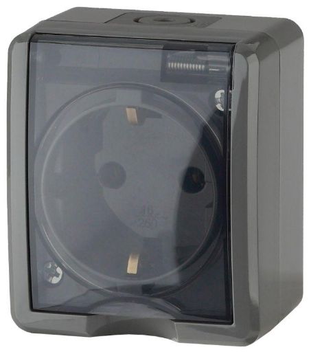 Изображение Розетка 1-м ОП Эра Эксперт 11-2402-03 16А IP54 16AX 250В 2P+E защ. шторки сер. Эра Б0020715