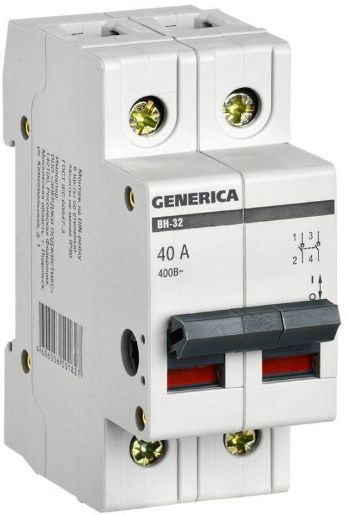 Изображение Выключатель нагрузки (мини-рубильник) 2п ВН-32 40А GENERICA MNV15-2-040