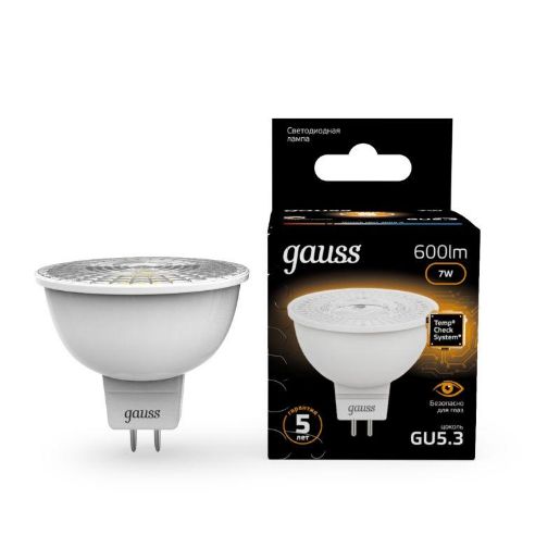 Изображение Лампа светодиодная Black 7Вт MR16 софит 3000К тепл. бел. GU5.3 600лм GAUSS 101505107