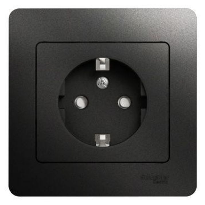 Изображение Розетка 1-м СП 1мод. Glossa 16А IP20 с заземл. защ. шторки в сборе антрацит SE GSL000744