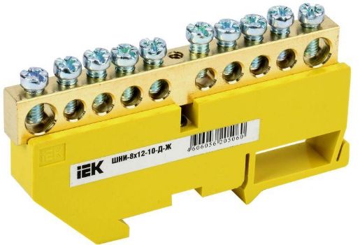 Изображение Шина PE "земля" на DIN-изол. ШНИ-8х12-10-Д-Ж IEK YNN10-812-10D-K05